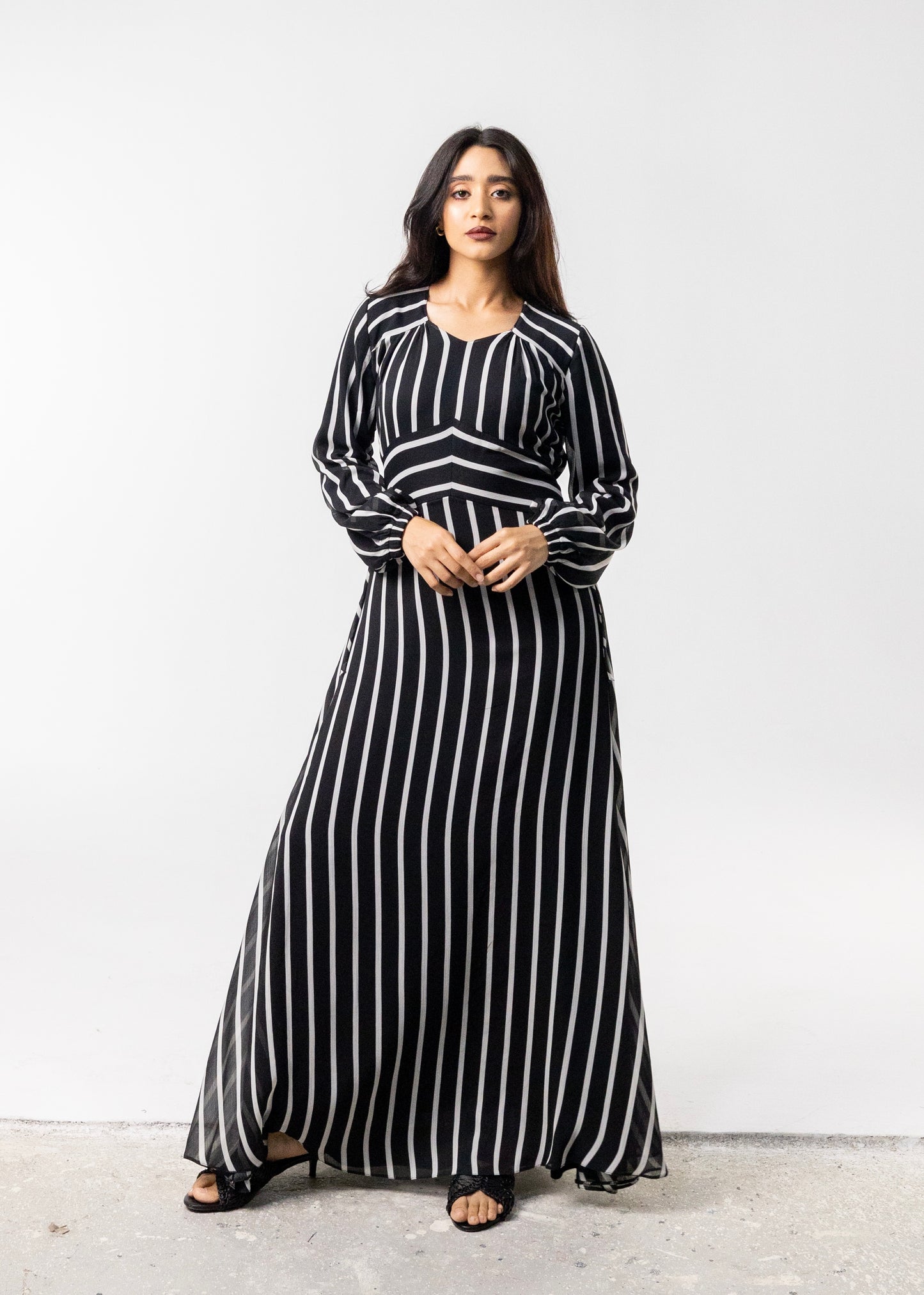 Black & White Striped Chiffon Dress