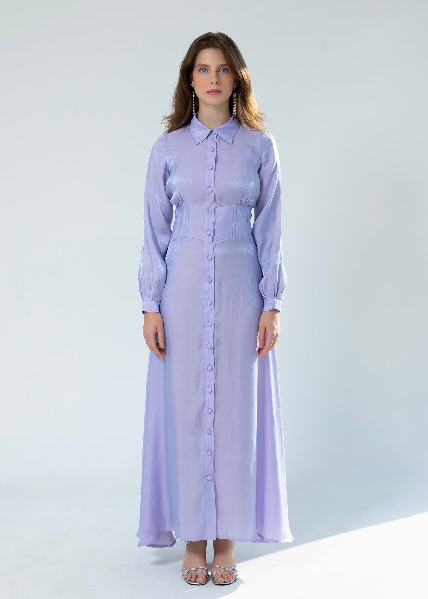 Shimmery Corset shirt dress in lilac