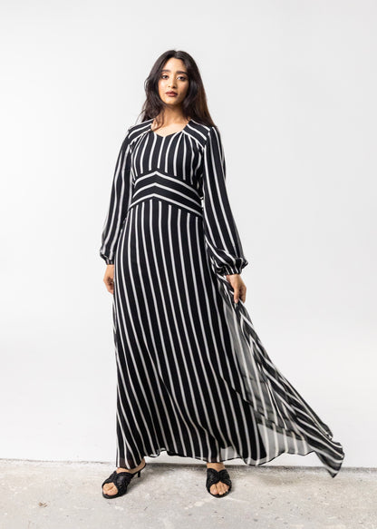 Black & White Striped Chiffon Dress