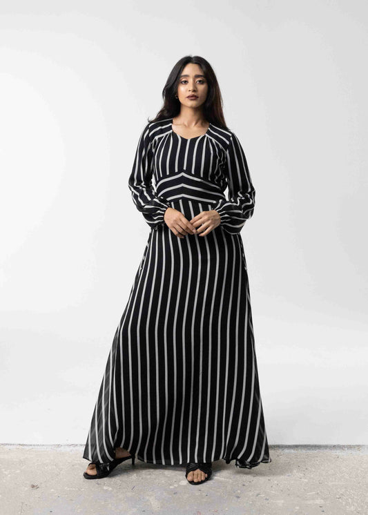 Black & White Striped Chiffon Dress