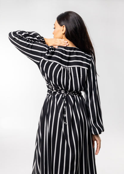 Black & White Striped Chiffon Dress