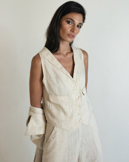 Natural Linen Beige Vest