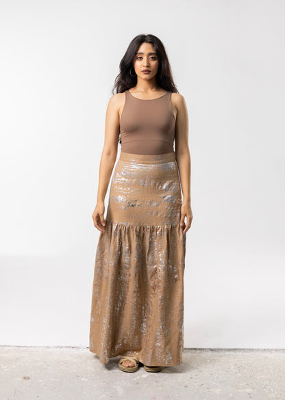 Metallic Charm Linen Skirt