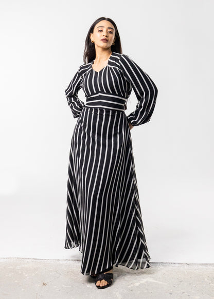 Black & White Striped Chiffon Dress