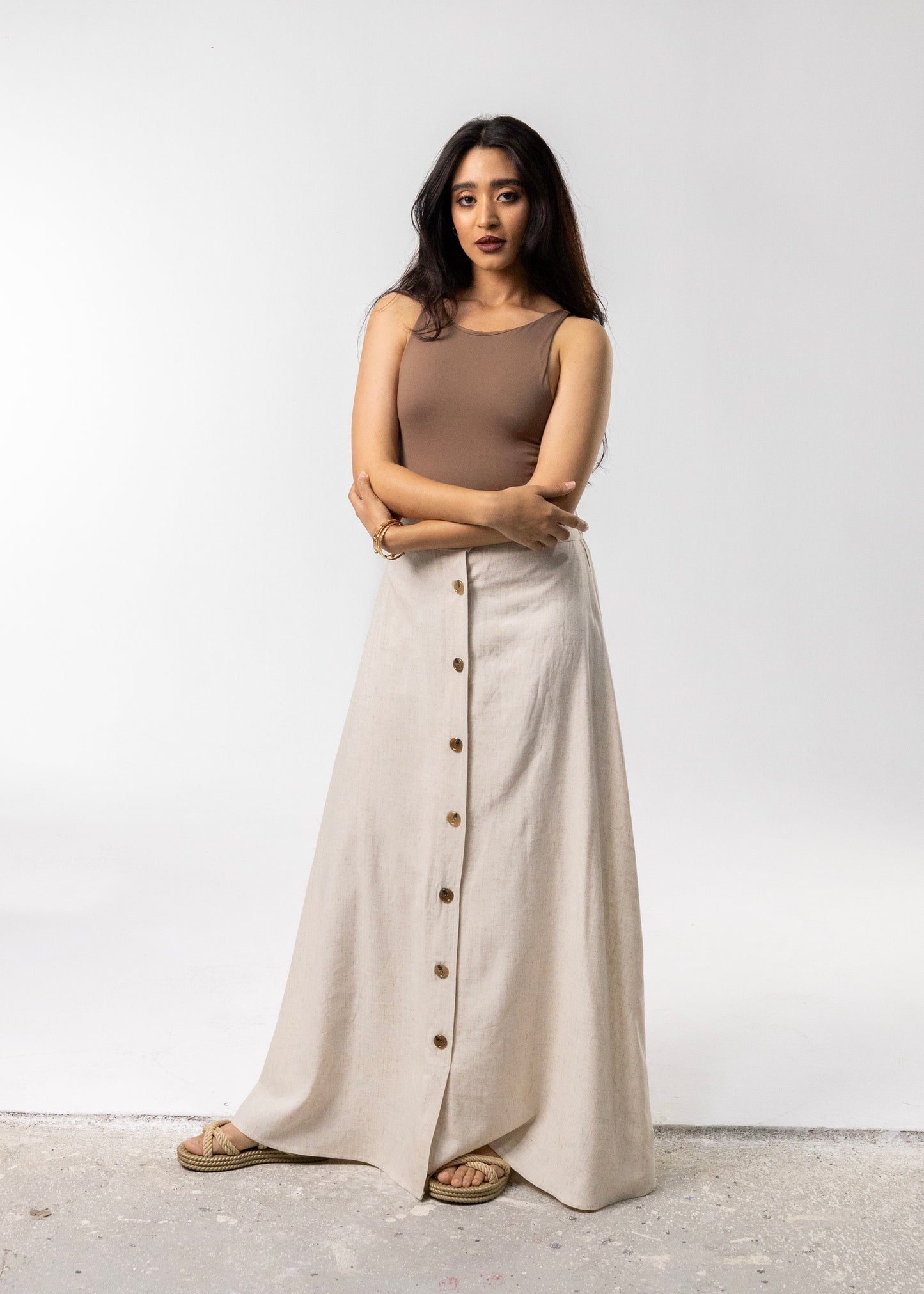 Natural Linen Buttoned Skirt