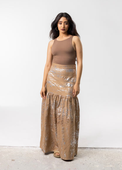 Metallic Charm Linen Skirt