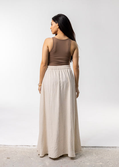 Natural Linen Buttoned Skirt