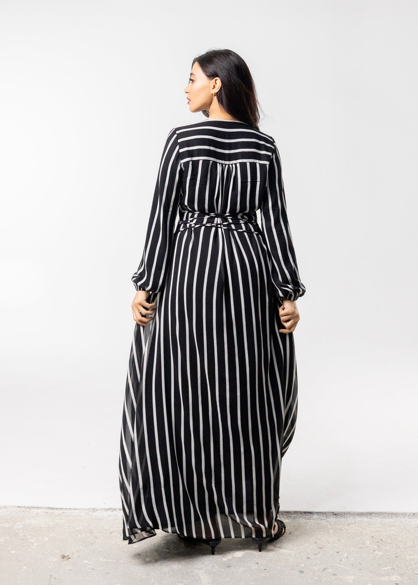 Black & White Striped Chiffon Dress