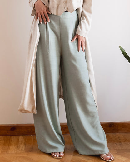 Soft Linen Wide leg Pants in Mint Green