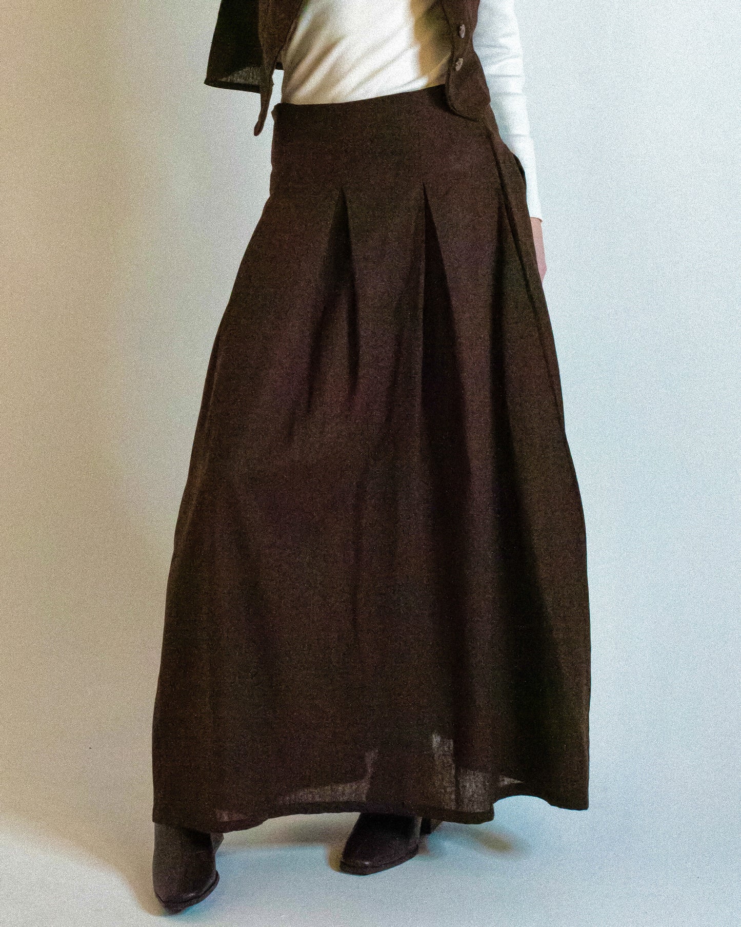 Chocolate Linen Pleated Skirt