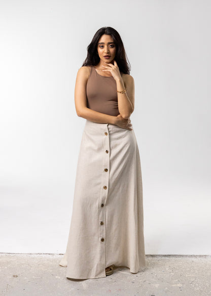 buttoned linen great skirt