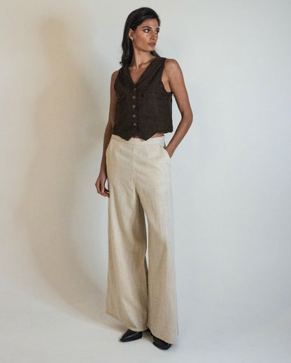 Natural Linen Beige Pants