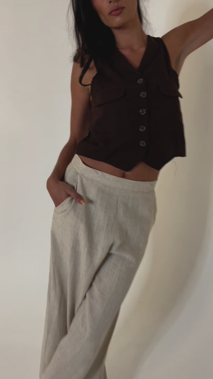 Natural Linen Beige Pants