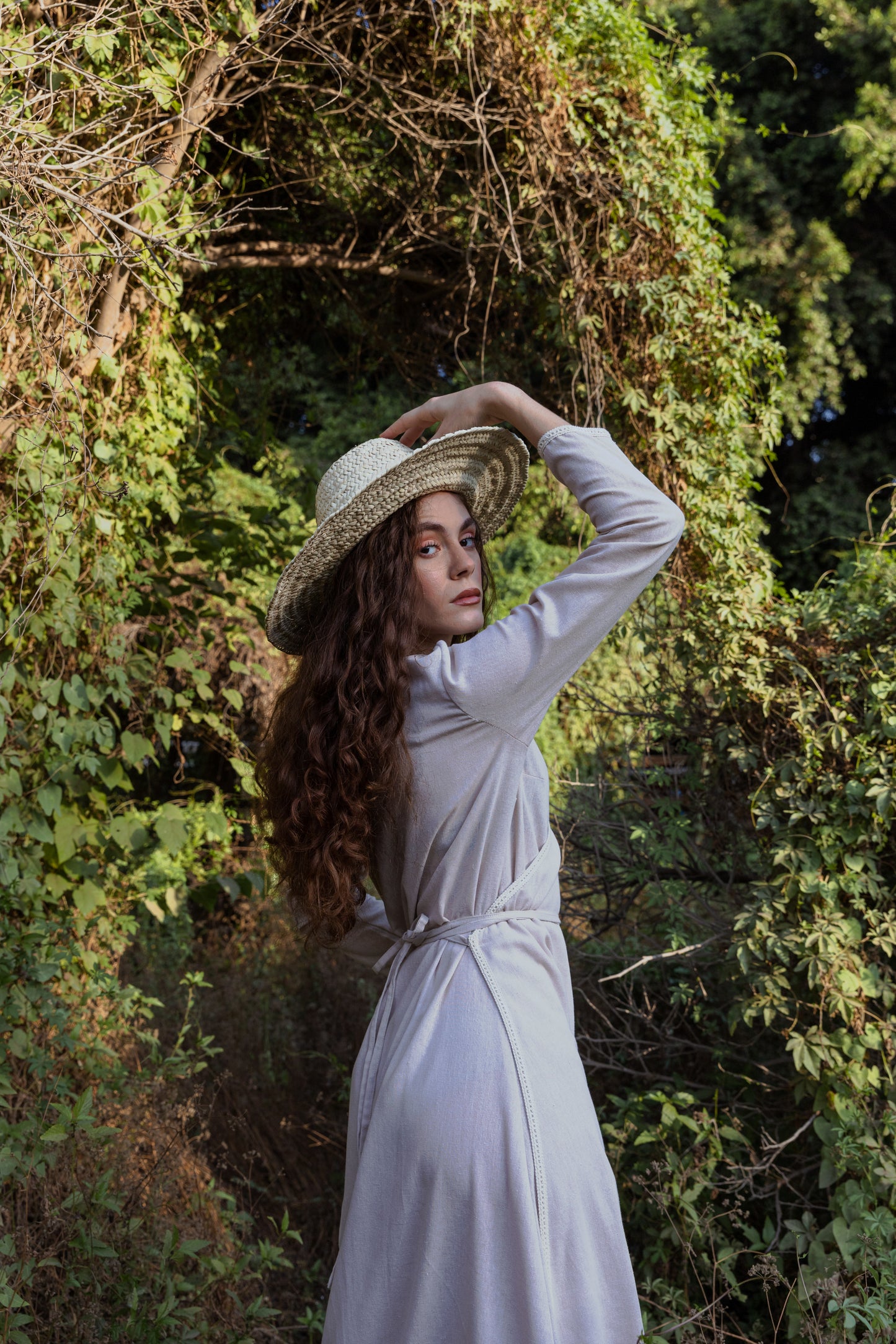 Natural Linen Wrap Dress in Beige